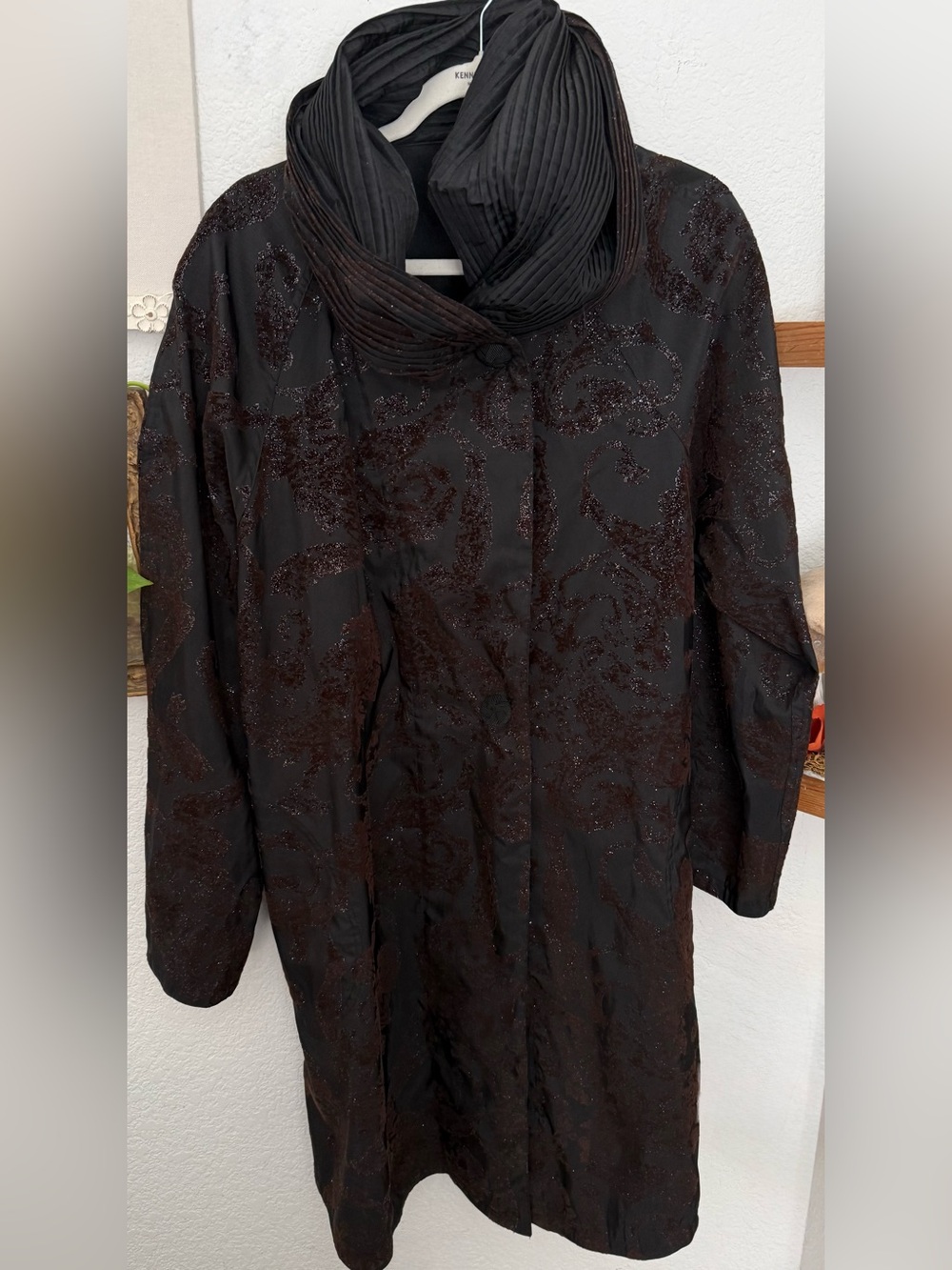 Mycra Pac Donatella Rain Coat Reversible Art Wear Jacquard Velvet Glitter Trench